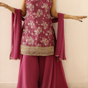 Wine Strap Kurta With Wide Palazzo