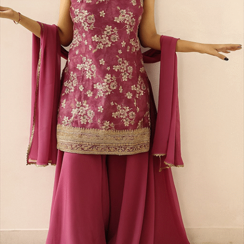 Wine Strap Kurta With Wide Palazzo