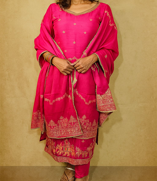 Pink Round Neck Kurta Set