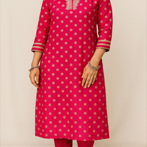 Poly Georgette Pink V Neck Kurta Set
