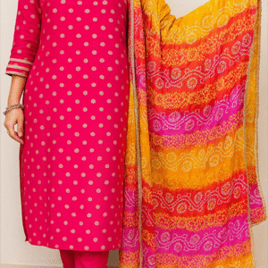 Poly Georgette Pink V Neck Kurta Set