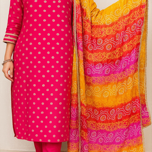 Poly Georgette Pink V Neck Kurta Set