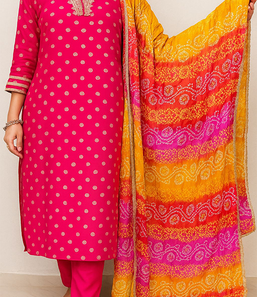 Poly Georgette Pink V Neck Kurta Set