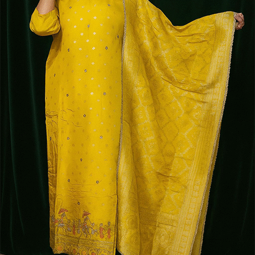 Yellow Round Neck Kurta Set