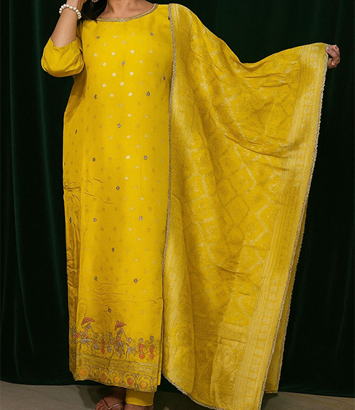 Yellow Round Neck Kurta Set