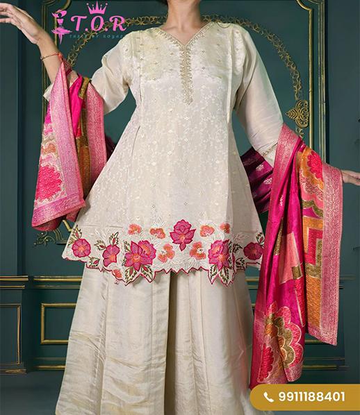 Tissue Silk Short Kurta Paired With Palazzo
